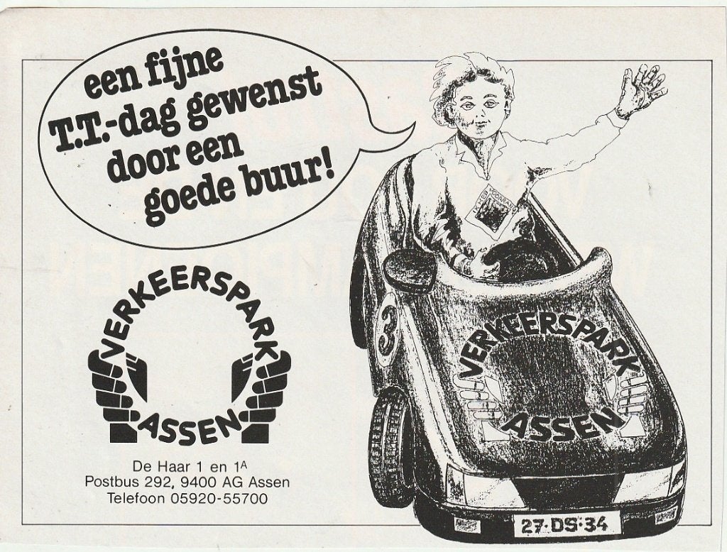 retro reclame 1988 Verkeerspark Assen pretpark buren van TT, Verzenden, Overige typen
