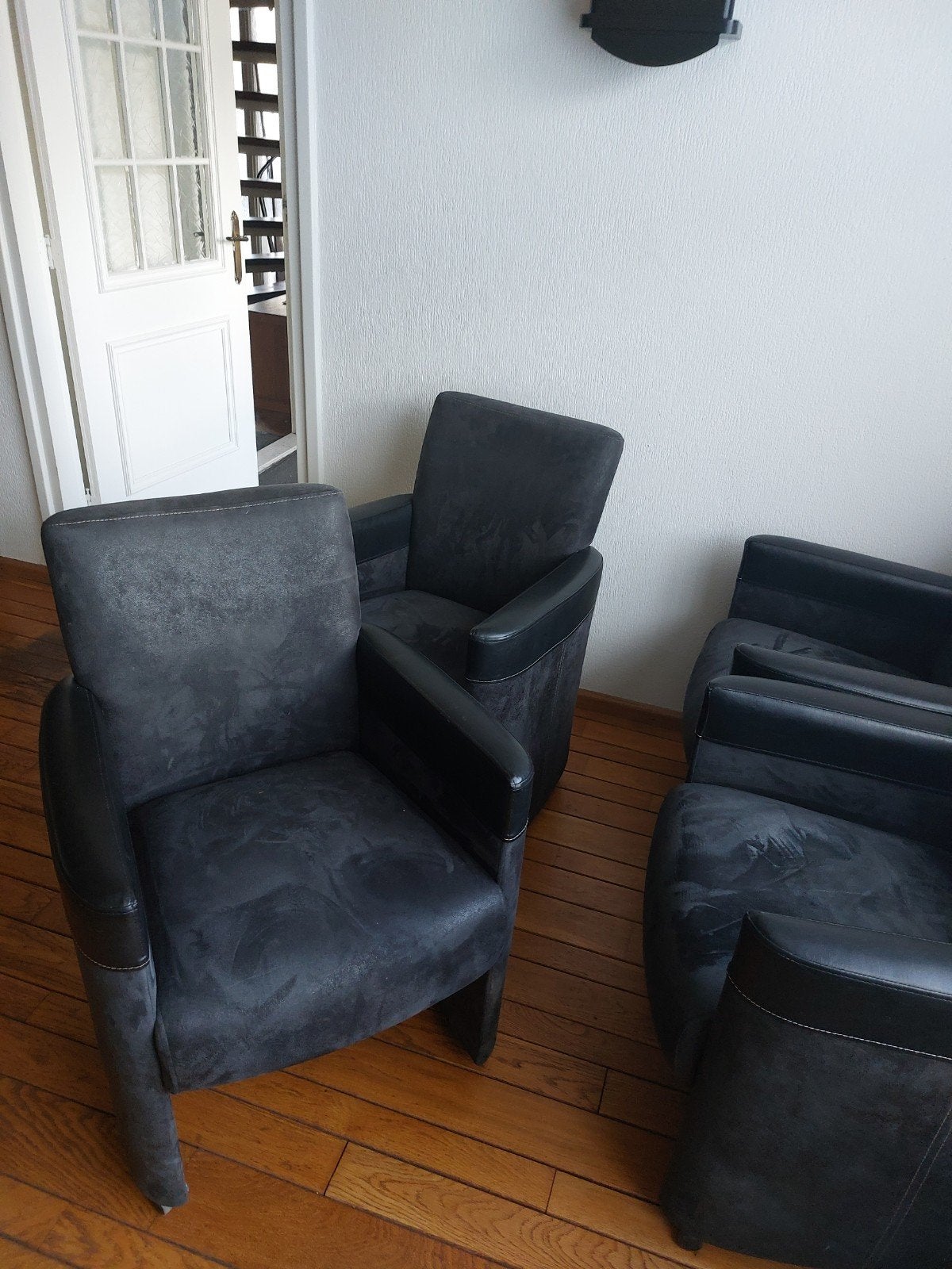 Set van 4 donkergrijze eetkamerstoelen, Ophalen, Gebruikt, Tijdloos, Vijf, Zes of meer stoelen