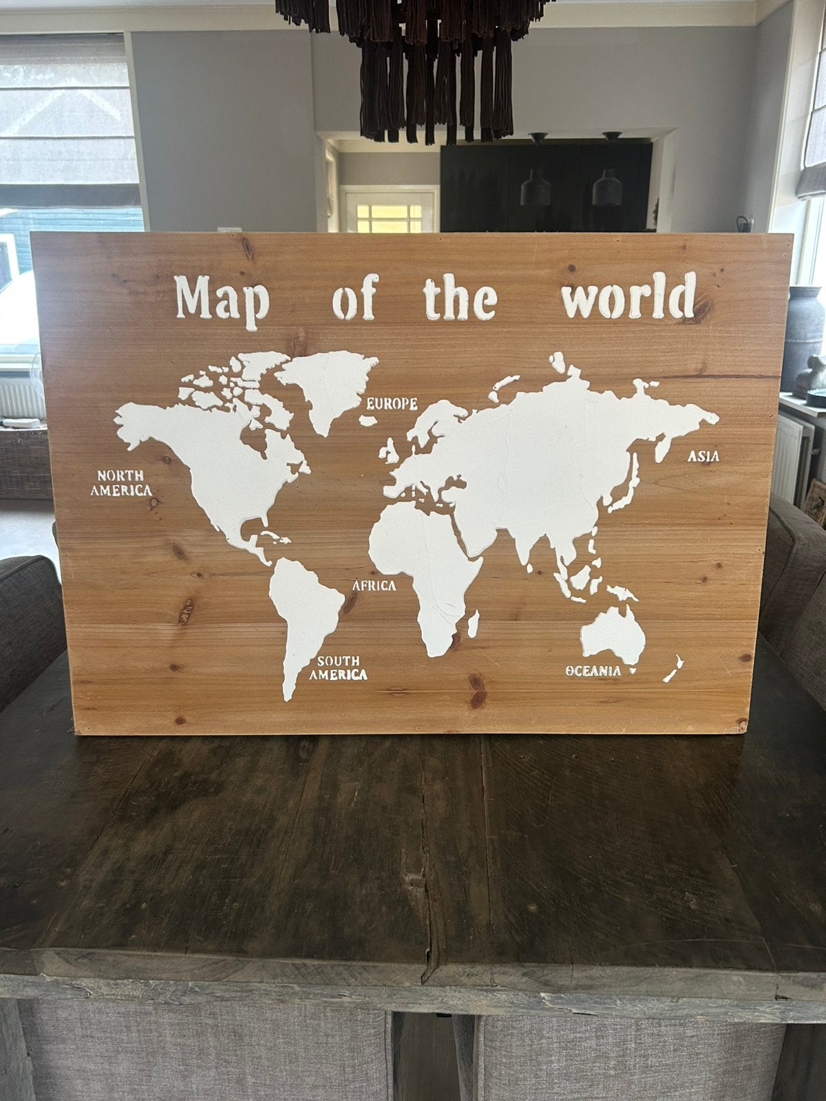 Map of the world schilderij op hout, Huis en Inrichting, -, -, Ophalen of Verzenden, Zo goed als nieuw