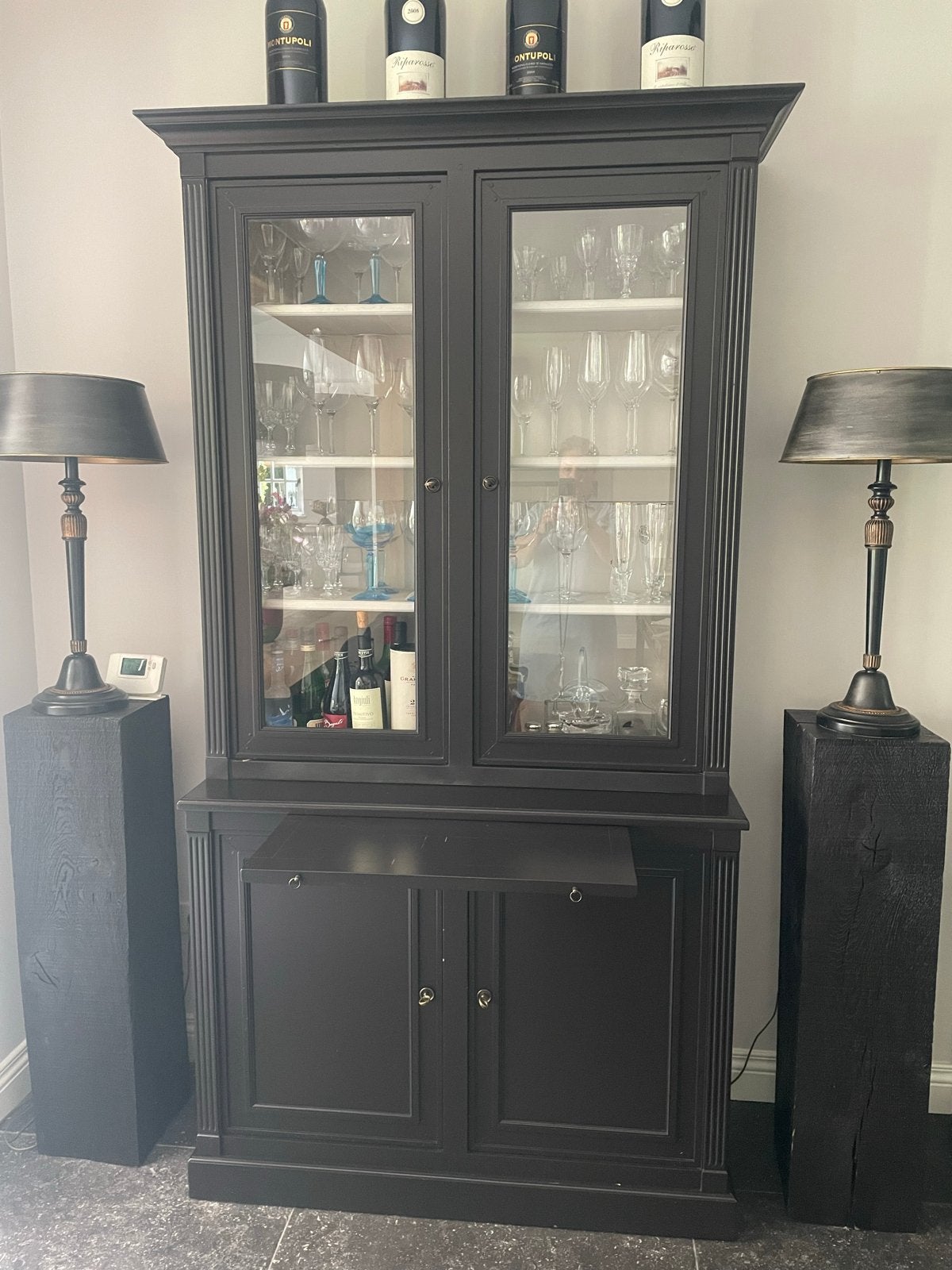 Buffetkast zwart/bruin 215x109 cm, Gebruikt, 100 tot 150 cm, 200 cm of meer, Ophalen of Verzenden