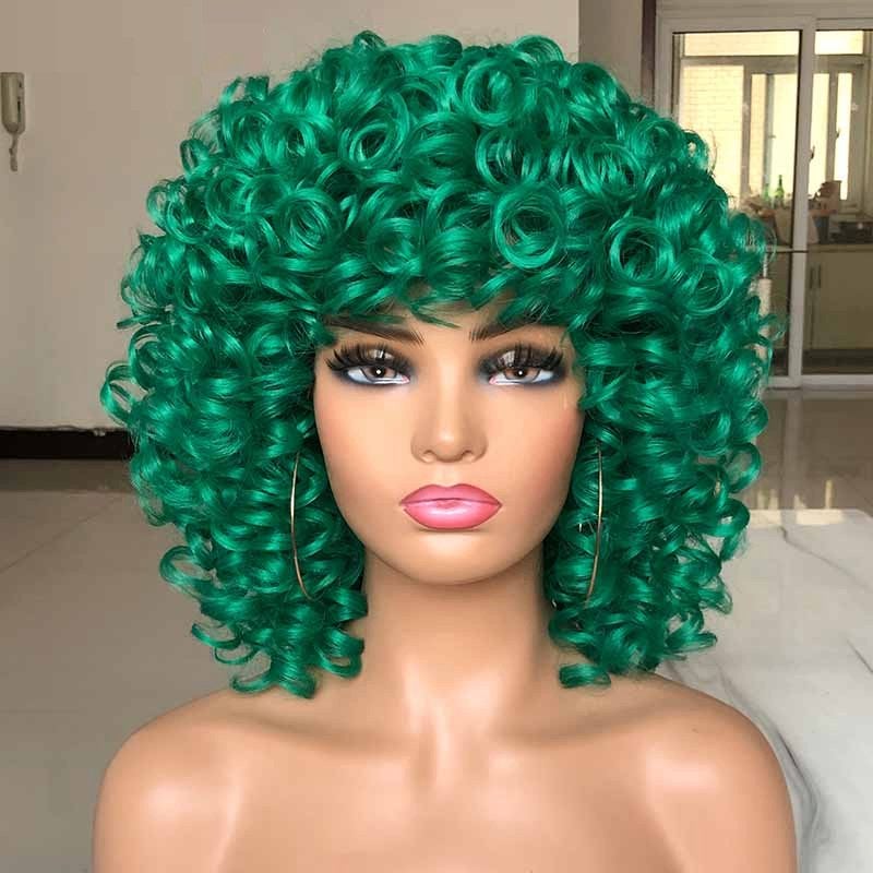 Groene Korte Afro Pruik Haar Dames Vrouwen Krullen Groen, Sieraden, Tassen en Uiterlijk, Uiterlijk | Haarverzorging, Verzenden