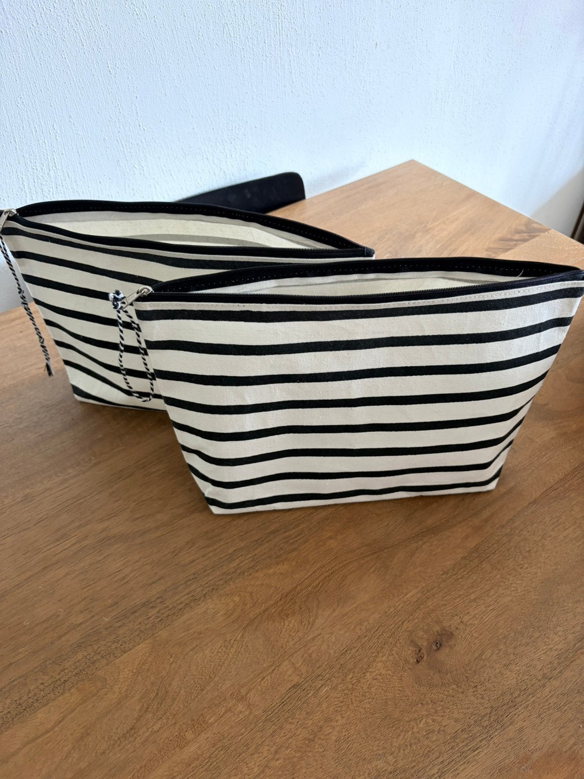 Set van 2 gestreepte toilettassen/make-up tasjes, Ophalen of Verzenden, Nieuw, Beige, Heer of Dame