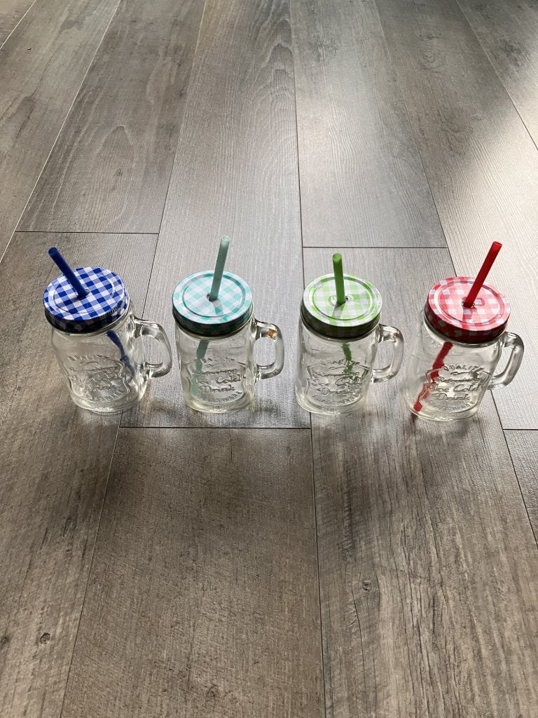 4 drinkglazen met deksel en rietje (4 x 500 ml), Glas of Glazen, Ophalen of Verzenden, Overige stijlen, Glas