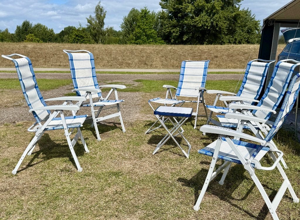 Dukdalf Campingstoelen 6x incl 2x voetenbank/bijzettafel, Caravans en Kamperen, Ophalen, Gebruikt, Campingstoel