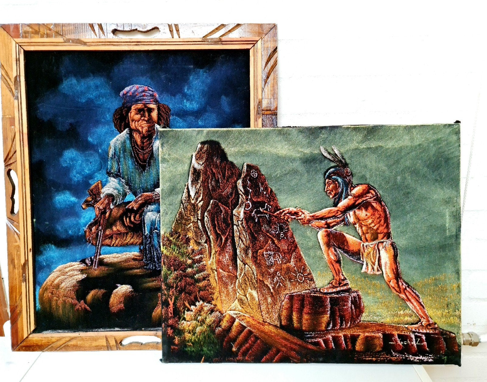 Velours Airbrush schilderijen inheemse bevolking Sanchez, Ophalen