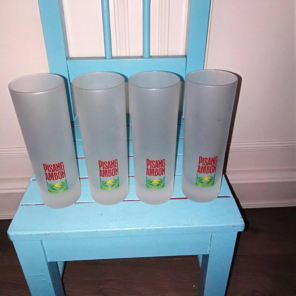 Pisang Ambon glazen frozen set van 4, Huis en Inrichting, Keuken | Servies, Zo goed als nieuw, Glas of Glazen, Overige stijlen