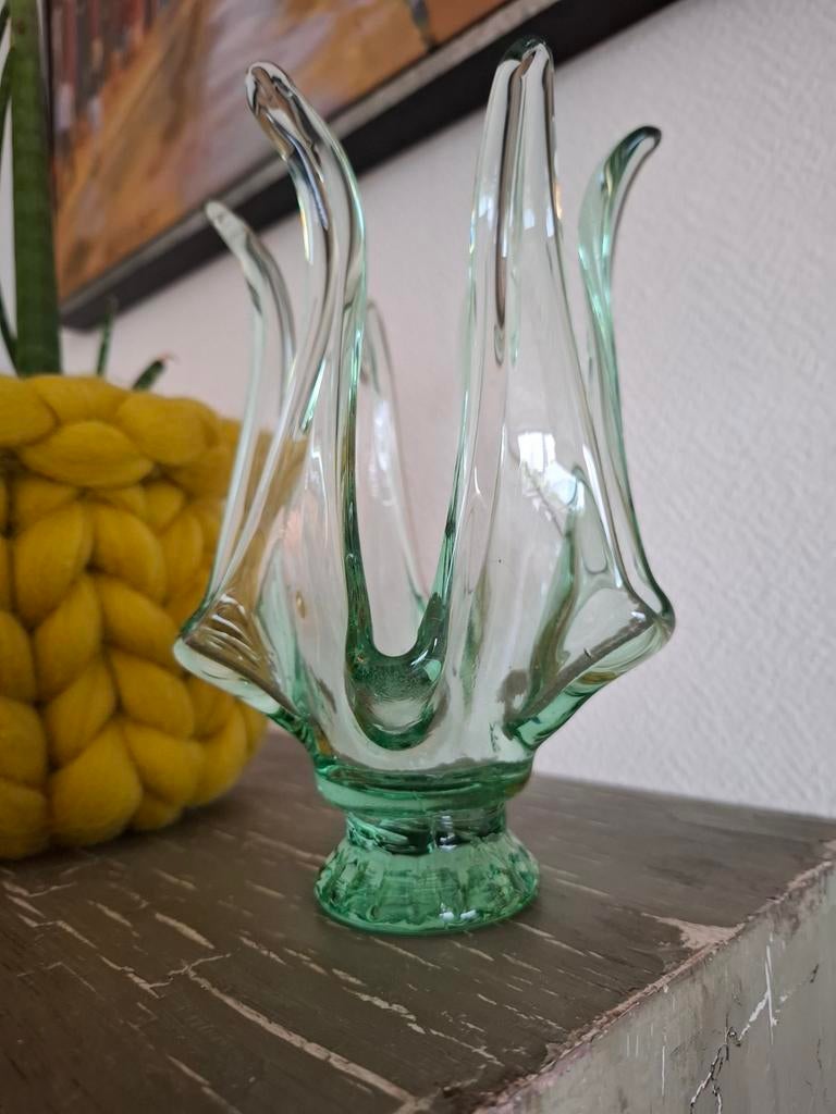 Uitzonderlijk vintage glazen kandelaar/theelichthouder, Antiek en Kunst, Antiek | Glas en Kristal, Ophalen of Verzenden