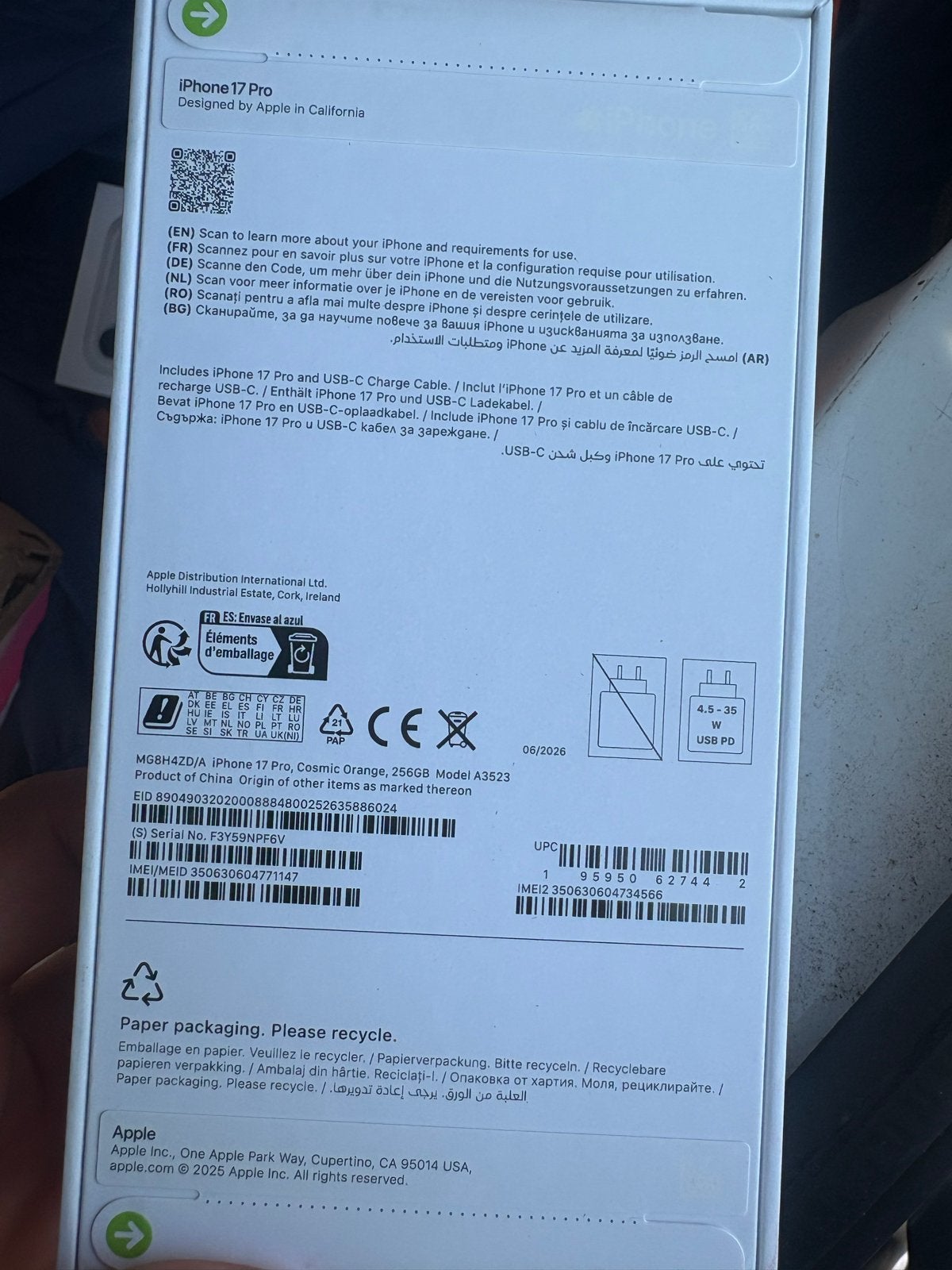 iPhone 17 Pro 256 GB Wit en Oranje, 256 GB, Overige modellen, Wit, Nieuw