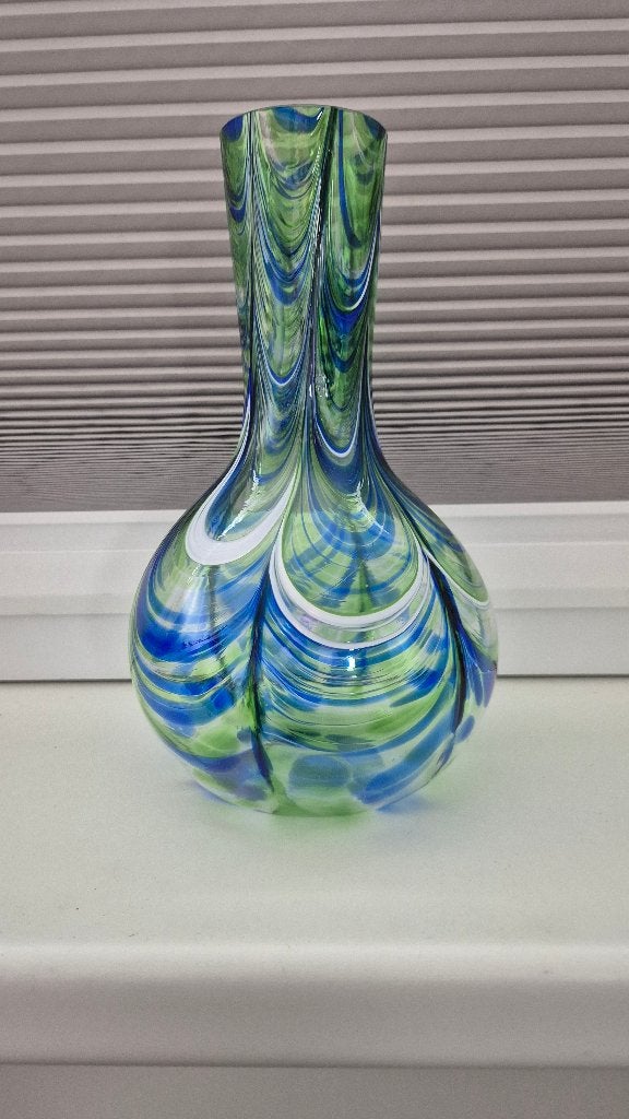 glazen bolvormige vaas in de style van Murano, 26 cm, Blauw, Ophalen of Verzenden, Glas