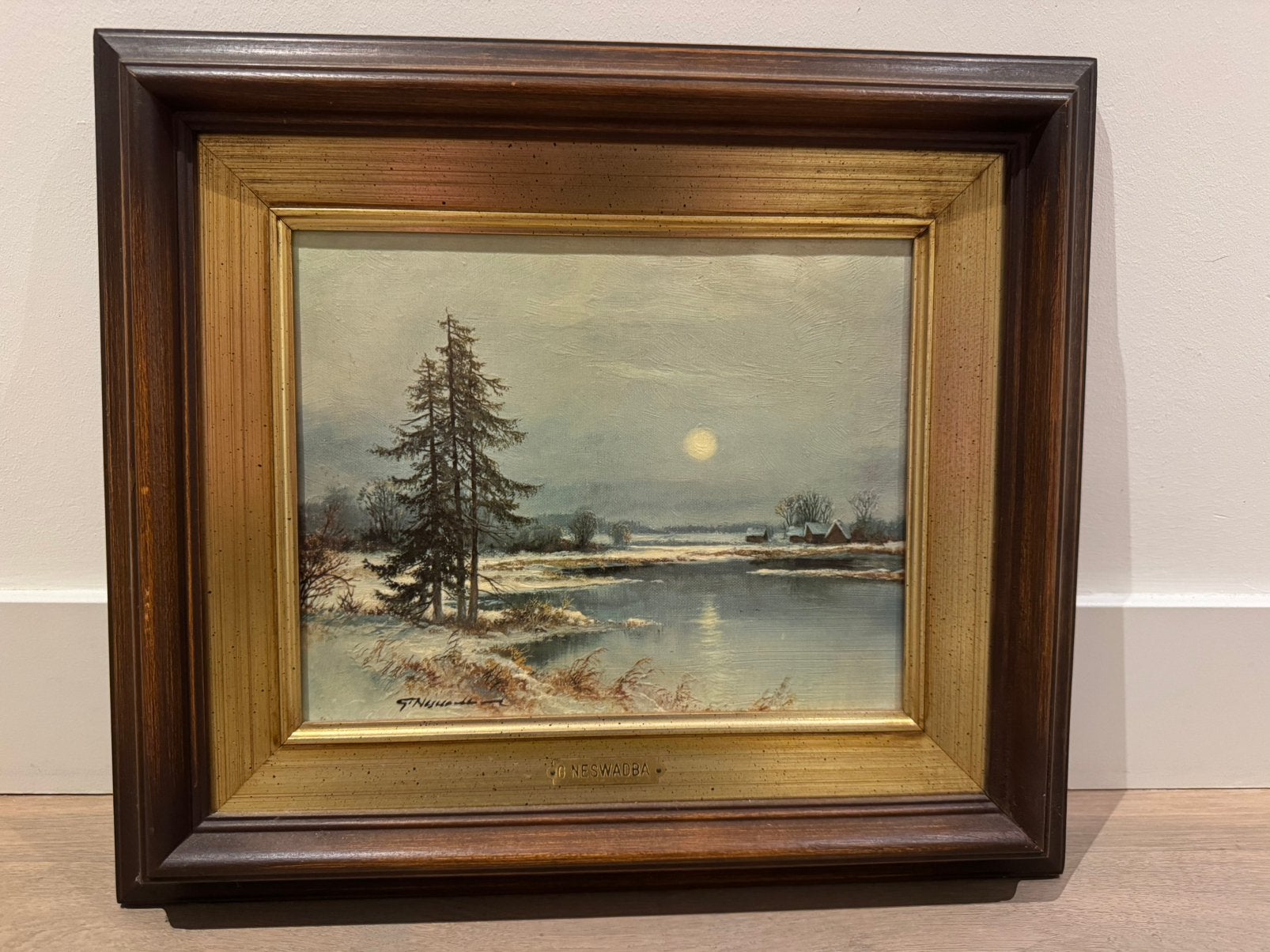 Schilderij Hollands winterlandschap inclusief lijst te koop, Antiek en Kunst, Doek, Origineel werk, Ophalen of Verzenden, Landschap