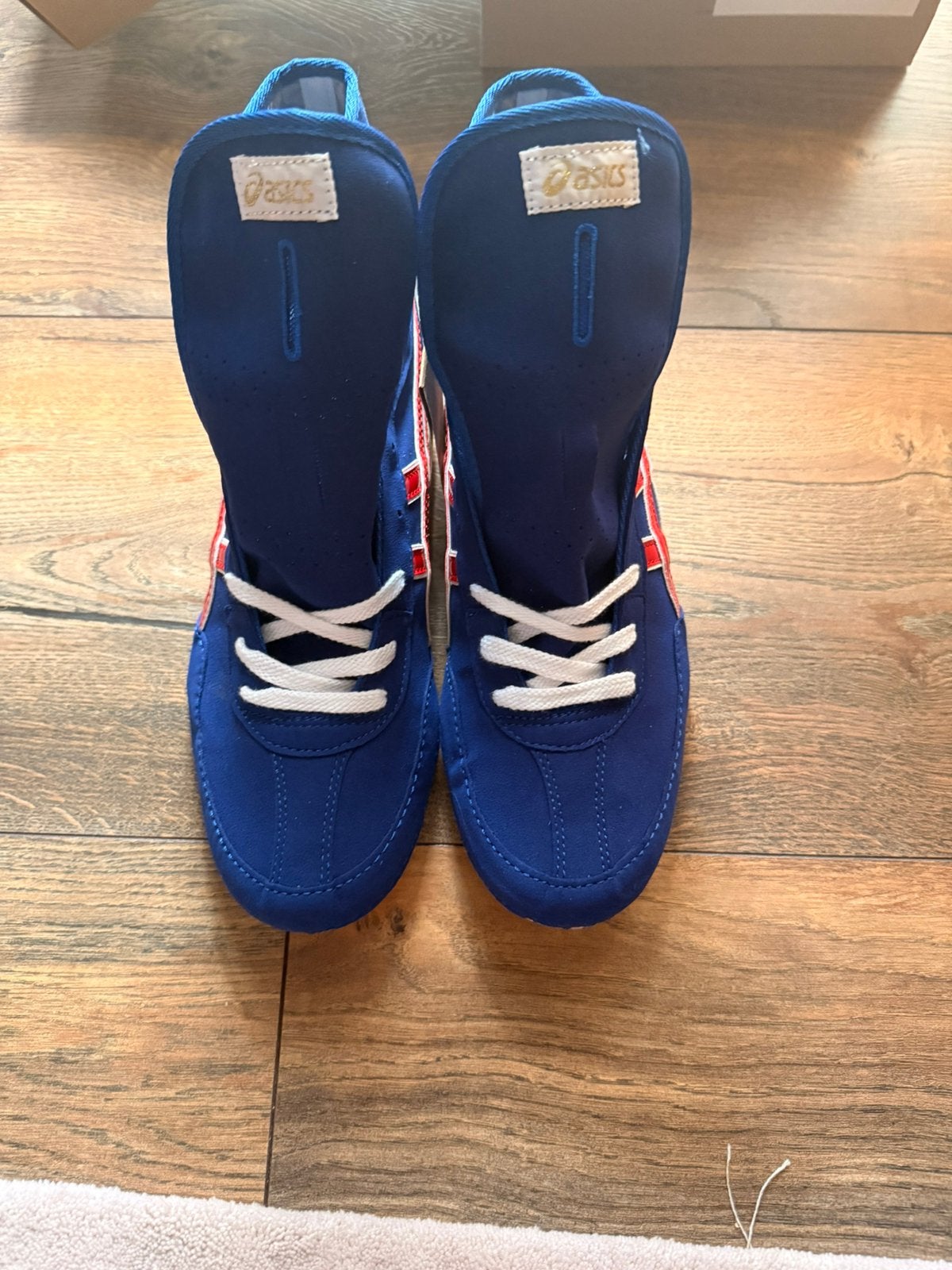 ASICS Worstelschoenen - Blauw/Rood/Wit - INC. Sokken, Verzenden, Zo goed als nieuw, Overige, Vechtsportschoenen