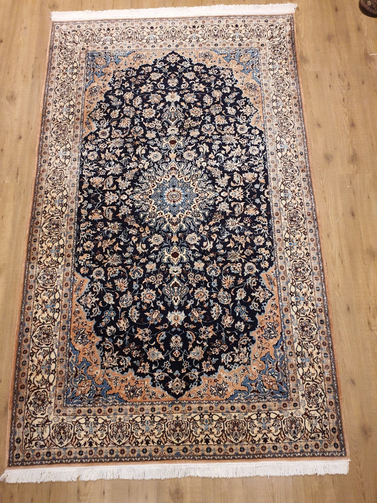 Vintage handgeknoopt perzisch tapijt nain 6la 265x154, Huis en Inrichting, Stoffering | Tapijten en Kleden, Info@SlatsAntiek.nl