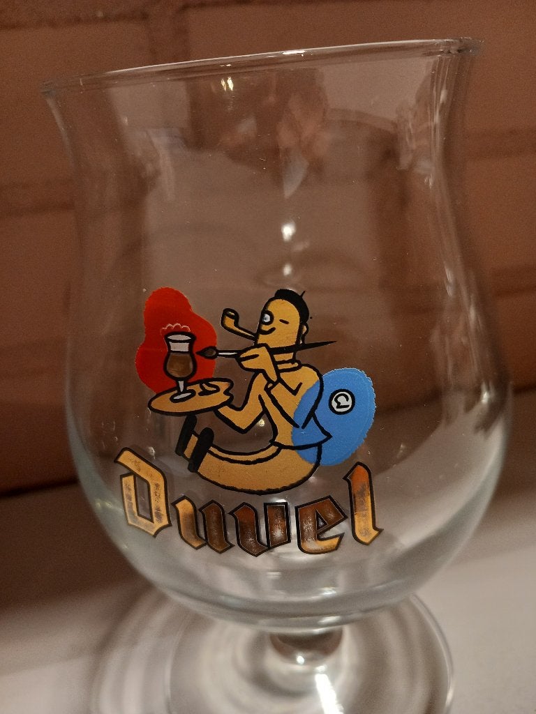 Duvel thema glas De Schilder, Ophalen of Verzenden, Zo goed als nieuw, Bierglas