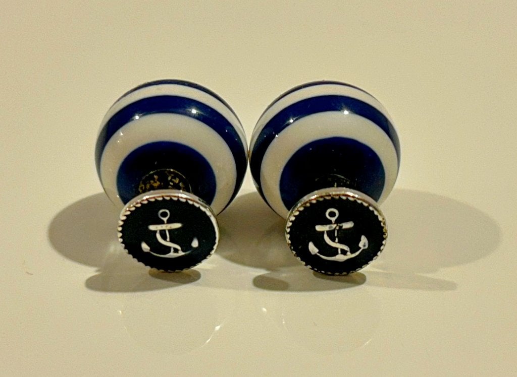 Blauw-witte navy oorbellen, Overige materialen, Blauw, Ophalen of Verzenden, Zo goed als nieuw