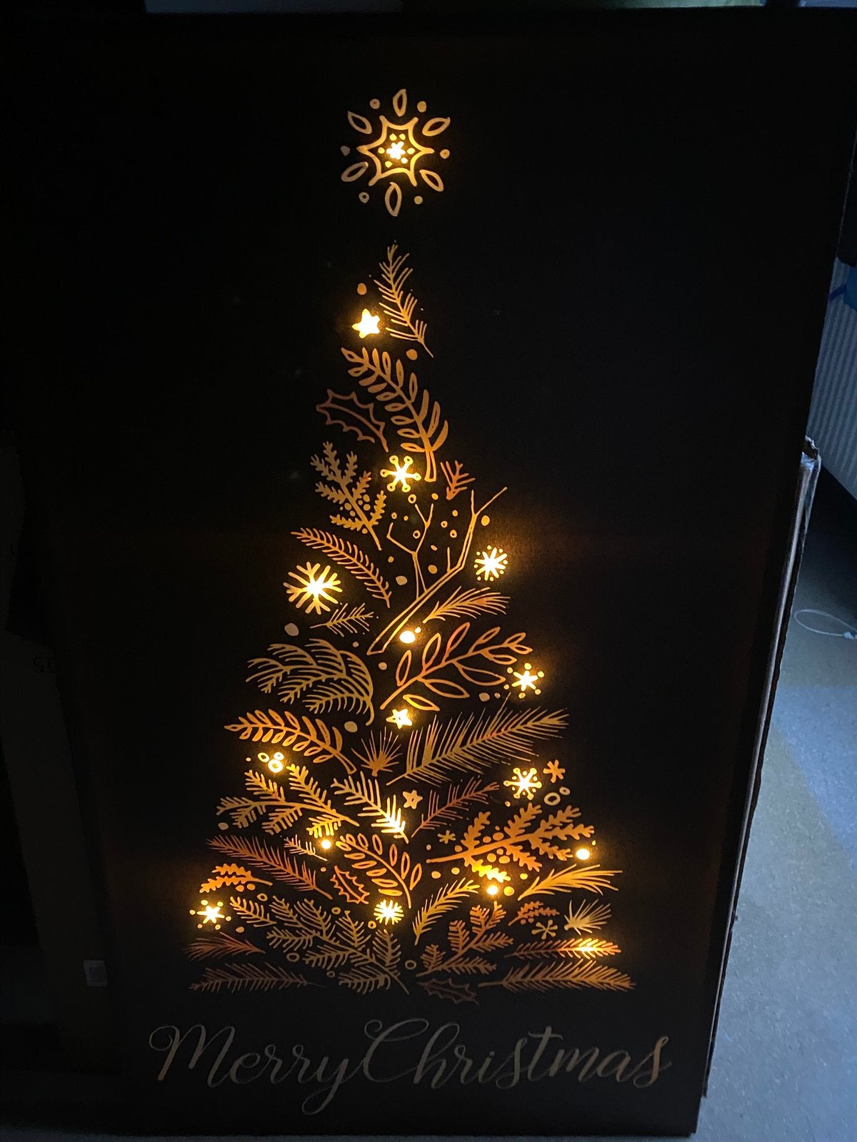 Canvas schilderij,kerstboom/merry Christmas,70x120,verlicht, Ophalen
