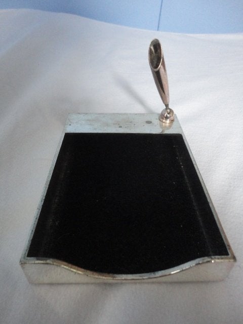 oud verzilverd MEMOBLAADJES BAKJE + STANDAARD (voor pen), Ophalen of Verzenden, Zo goed als nieuw