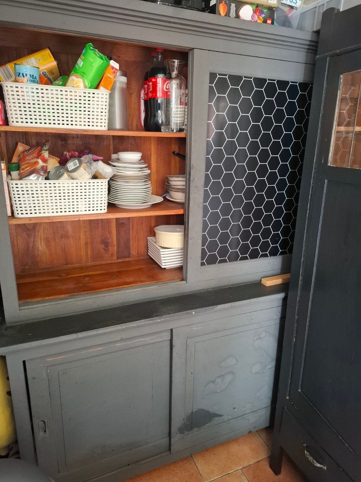 Teak houten buffetkast, 195x158cm, gratis, Ophalen, Gebruikt, Glas, 150 tot 200 cm