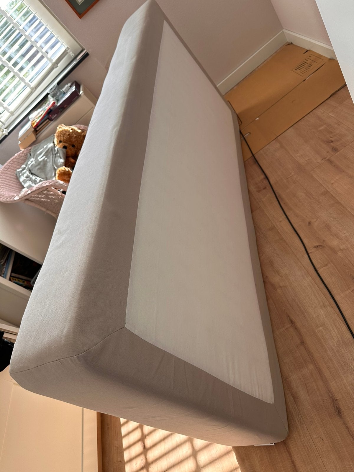 Boxspring 90x200, Ophalen, 90 cm, Eenpersoons, Beige