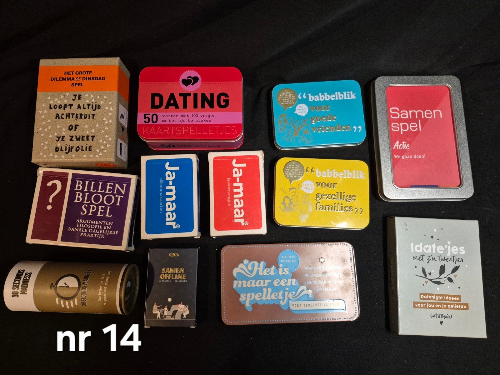 12 stuks kaartspellen vraagkaarten --> check de lijst nr 14, Hobby en Vrije tijd, Ophalen of Verzenden, Gebruikt