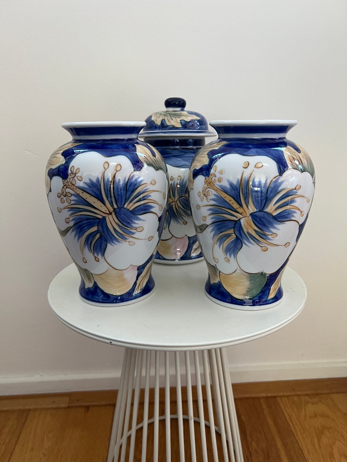 Vintage Vazenset & Gemberpot "Snow Flower" Handgeschilderd, Ophalen of Verzenden