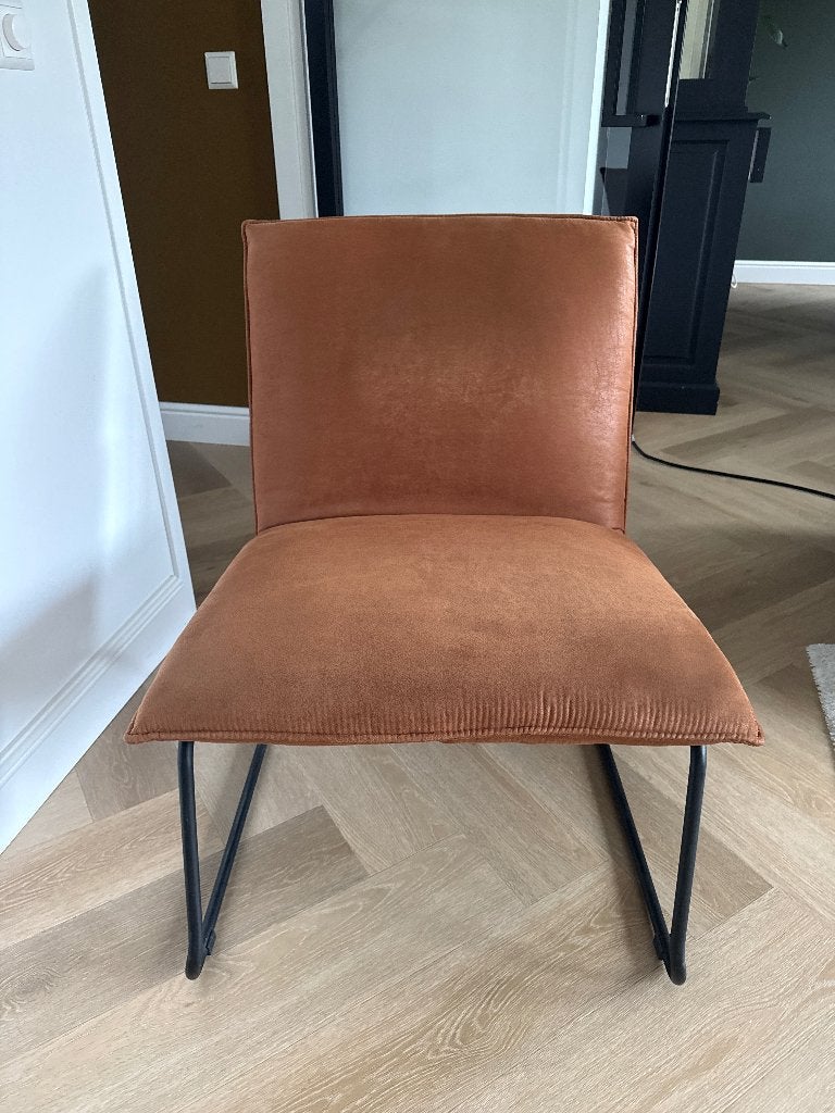 James Pace fauteuil roest cognac, Huis en Inrichting, Fauteuils, Ophalen, 75 tot 100 cm, Zo goed als nieuw, Leer