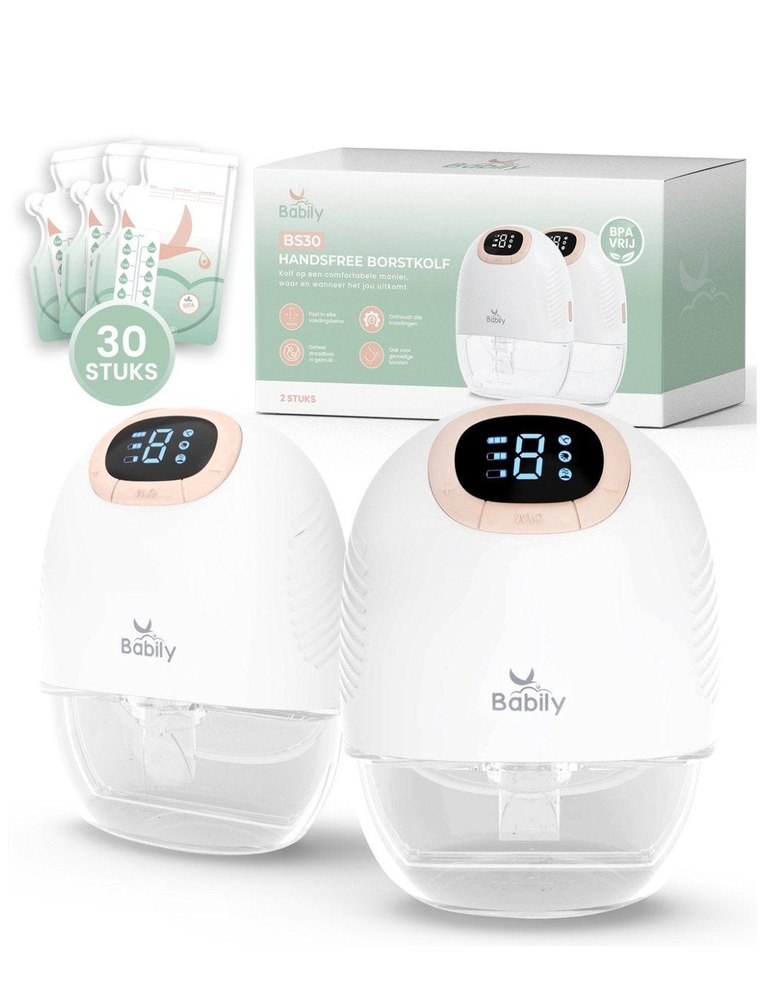 Babily BS30 Handsfree Dubbele Borstkolf + Accessoires, Overige merken, Draagbaar, Borstkolf, Ophalen of Verzenden