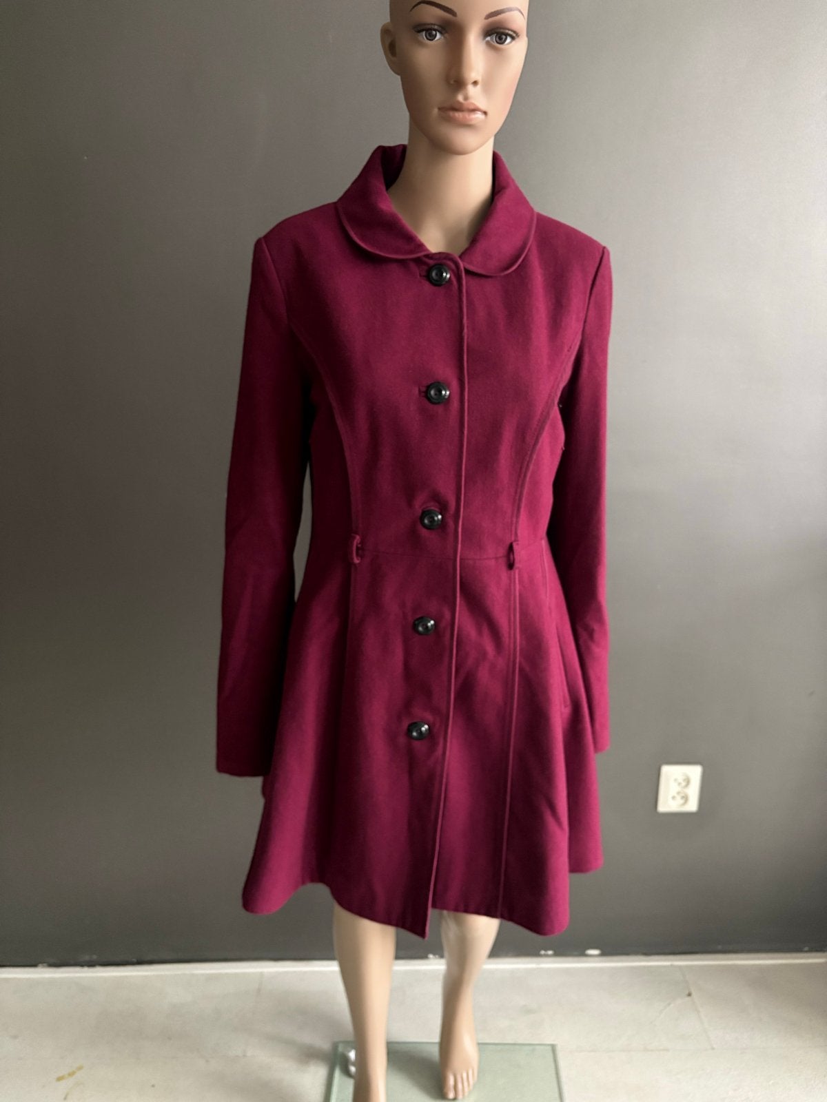 Fornarina wollen flared jas bordeauxrood maat L, Verzenden, Zo goed als nieuw, Maat 42/44 (L), Rood
