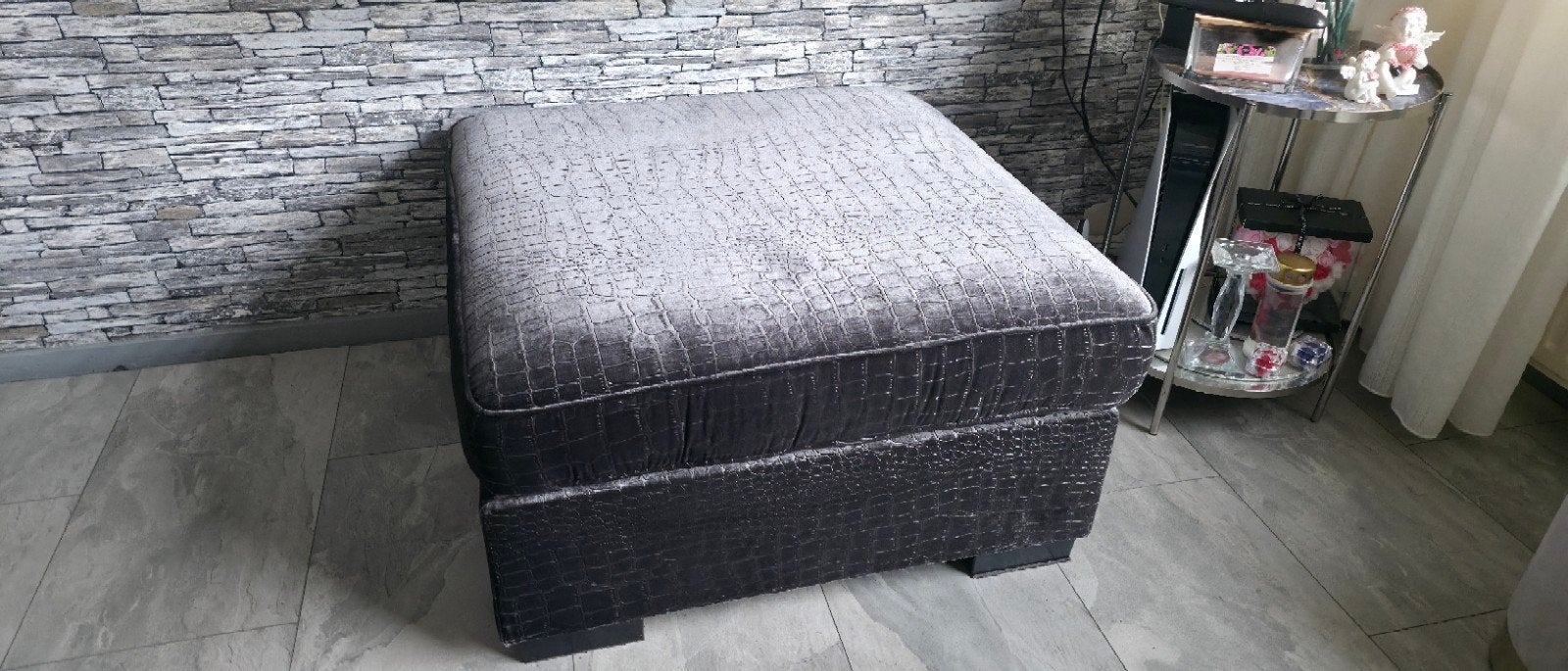 poef, croco antraciet, Ophalen, Minder dan 50 cm, Vierkant, Minder dan 50 cm