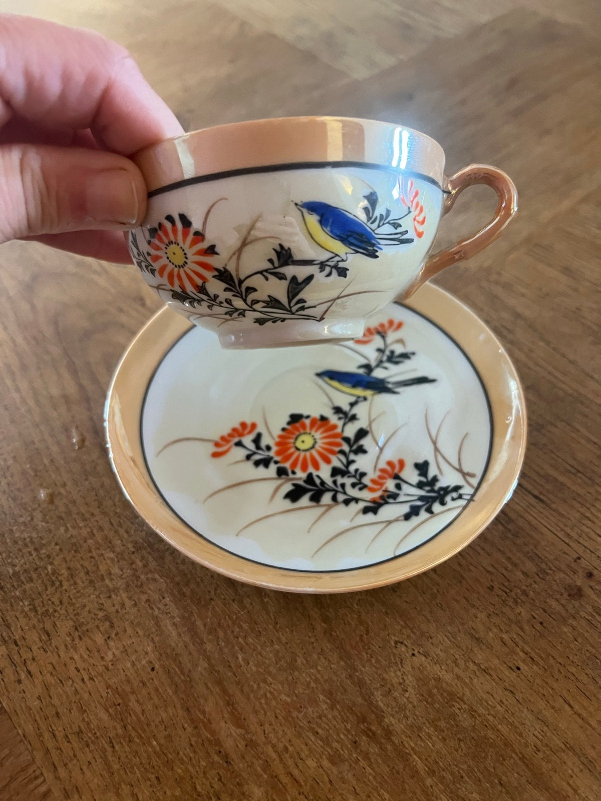 Vintage Japans theekopje met schotel - handgeschilderd, Ophalen of Verzenden