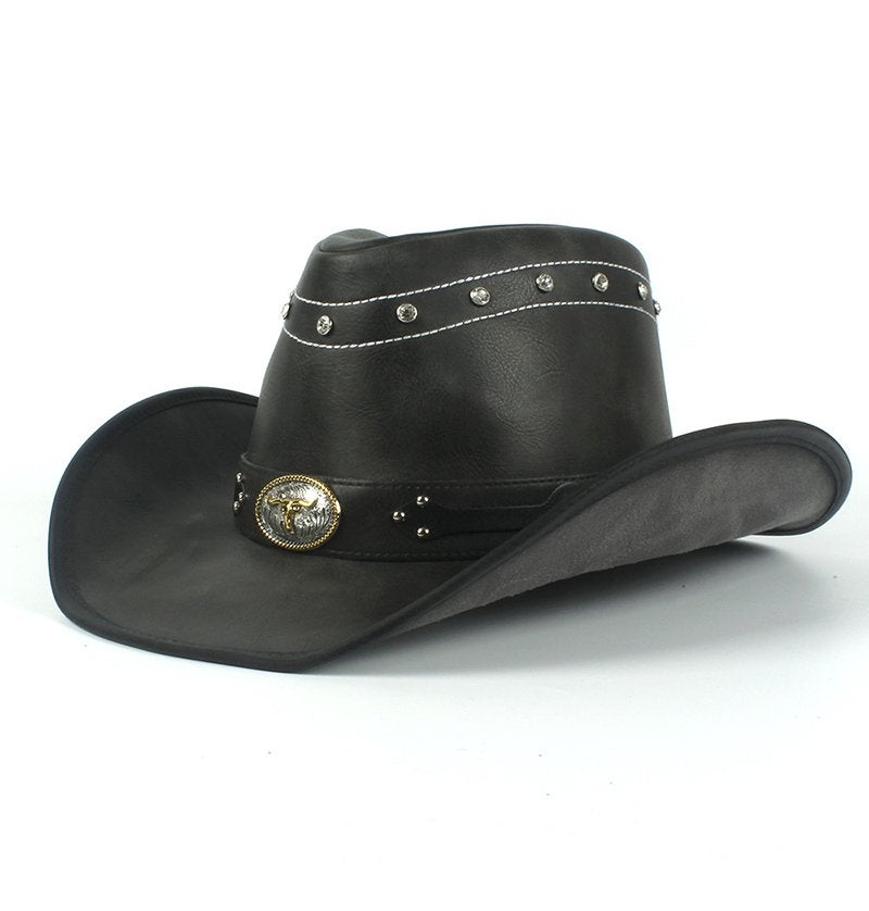 Echte leren zwarte cowboy hoed / heren mannen dames vrouwen, Verzenden, Nieuw, Hoed