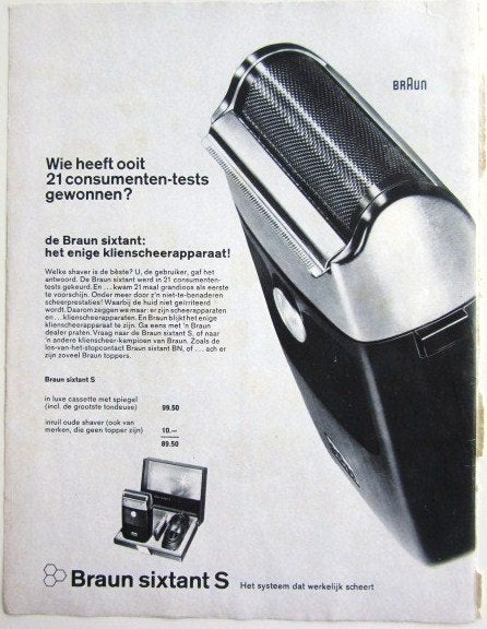 37 vintage reclames Braun 69-81 scheerapparaat Sixtant, Verzamelen, Ophalen of Verzenden, Gebruikt, Overige typen