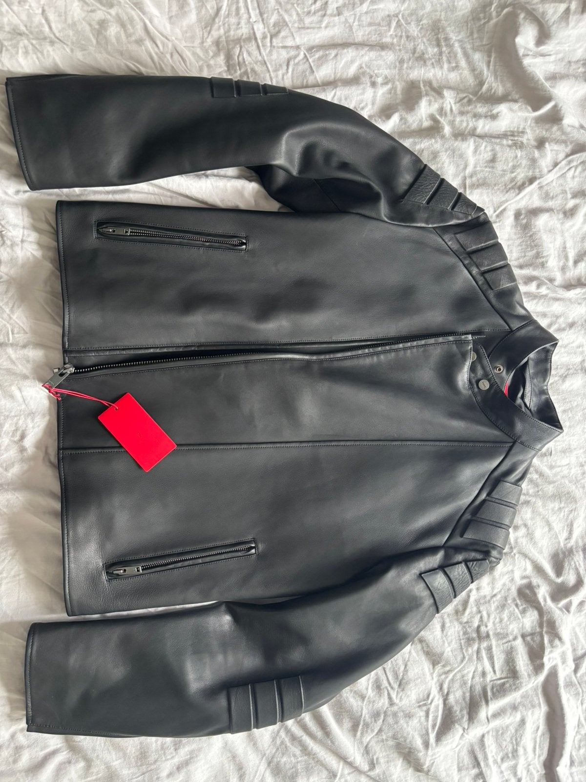 HUGO BOSS - leren jas met motorsportinspiratie en 3D details, Ophalen of Verzenden, Nieuw, Zwart