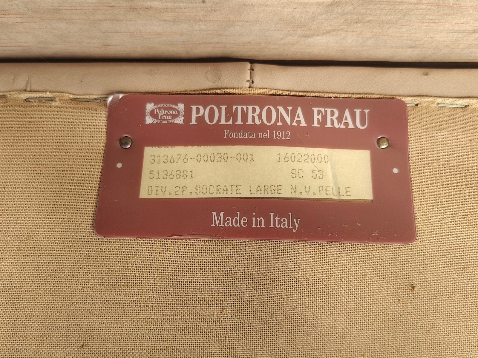 Poltrona Frau Socrate Large 2-zitsbank - Beige Leer, Ophalen, Gebruikt, 150 tot 200 cm, Tweepersoons