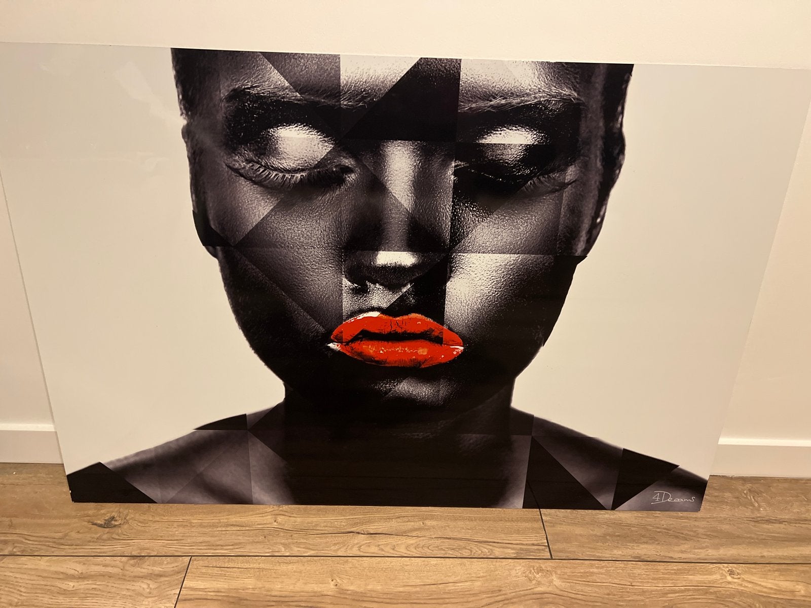 Modern schilderij met portret en rode lippen, Antiek en Kunst, Ophalen, Overige materialen, Portret