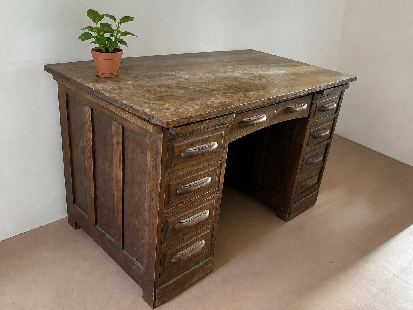 Vintage Amerikaans Bureau - Eikenhout met Lades, Ophalen