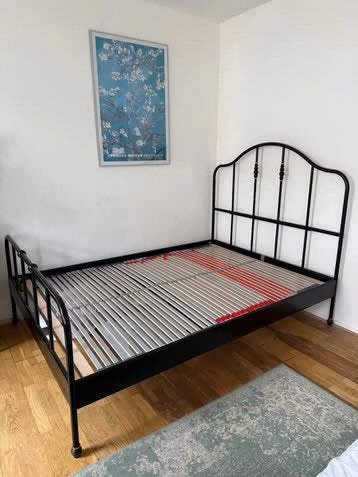 Ikea metalen bed 160x200 met lattenbodem, Huis en Inrichting, Ophalen, Gebruikt, Zwart, Tweepersoons