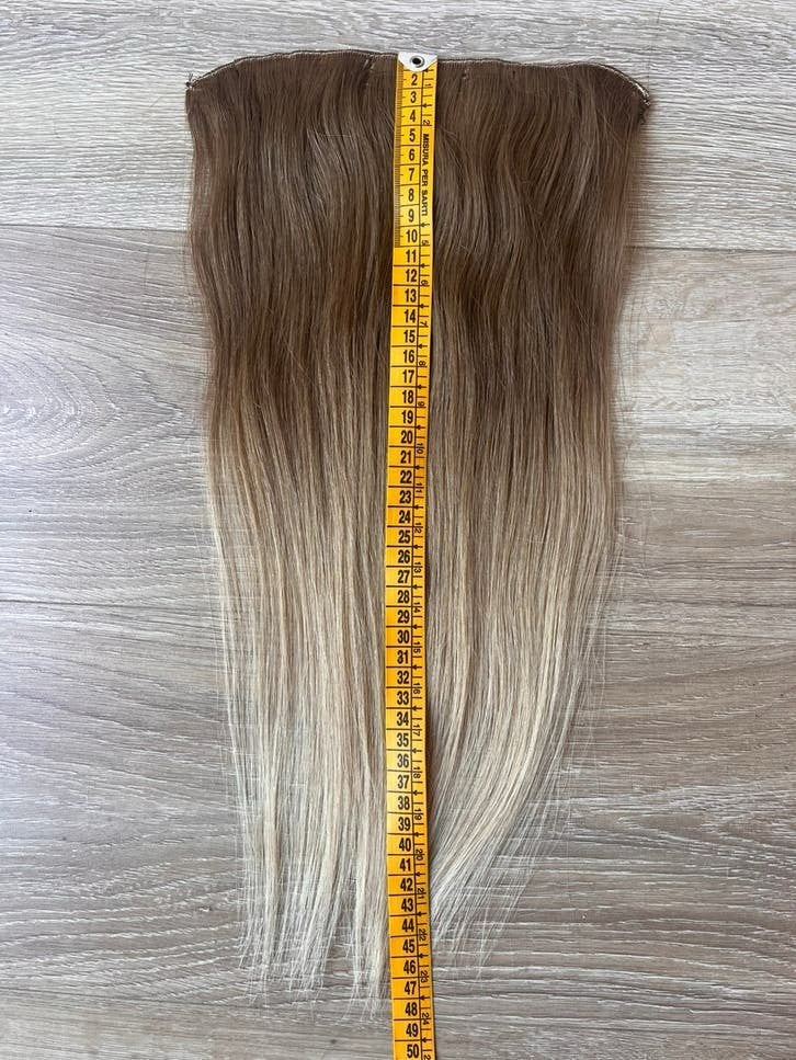 100% echt haar, u-part haarwerk, 45cm,blond balayage, Ophalen of Verzenden, Zo goed als nieuw, Pruik of Haarverlenging