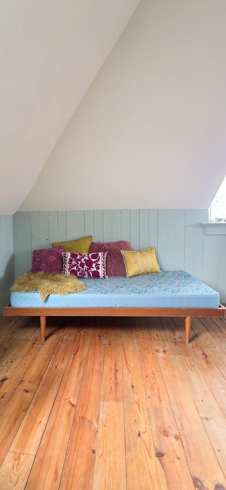 Vintage Deens design teak daybed, Gebruikt, 90 cm, Eenpersoons, Bruin