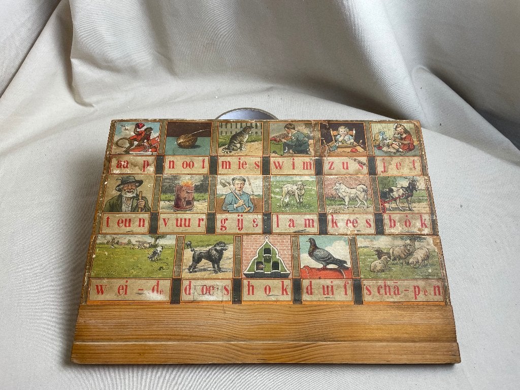 Oud houten leesplankje letterplankje J.B. Wolters Groningen, Ophalen of Verzenden, Gebruikt, Taal en Lezen