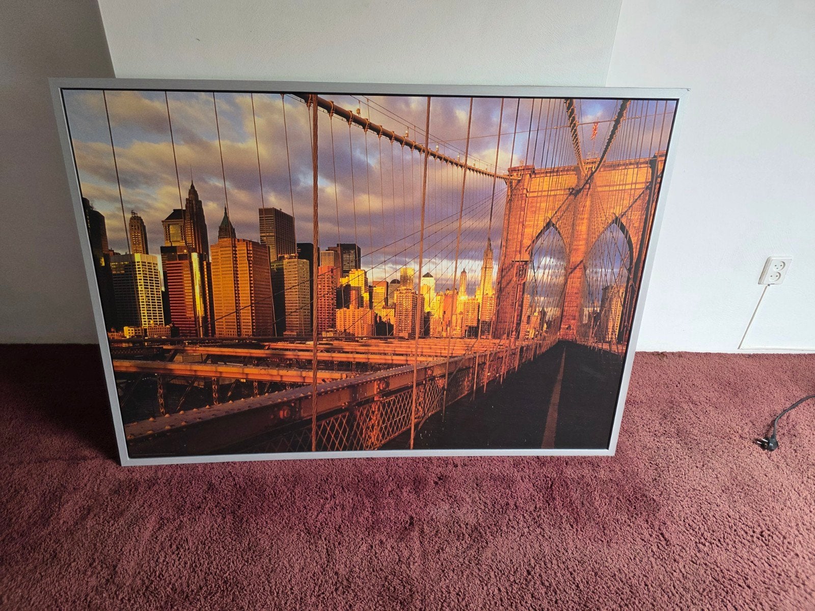 Schilderij Brooklyn Bridge New York zonsondergang, Ophalen of Verzenden, Zo goed als nieuw, Schilderij, 100 tot 125 cm