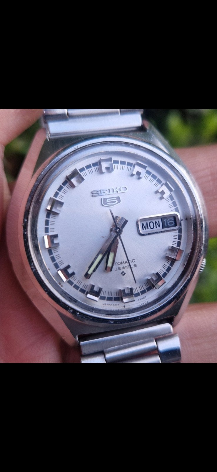 SEIKO 5 AUTOMATIC 6119-7430 UIT DECEMBER 1974, Gebruikt, Staal, Polshorloge, Ophalen of Verzenden
