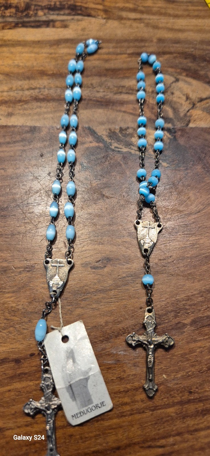 Rozenkrans Medjugorje met blauwe kralen en kruisjes, Ophalen of Verzenden