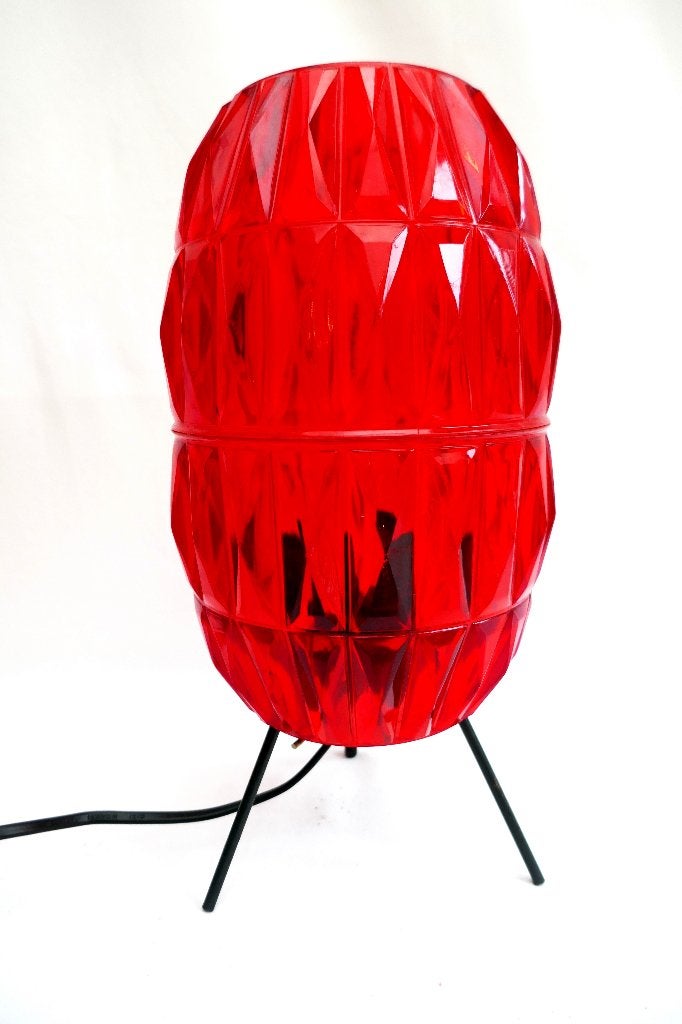 Tafellamp - plastic - jaren 50 / 60 België, Verzenden, 32 cm, Rood, Lamp