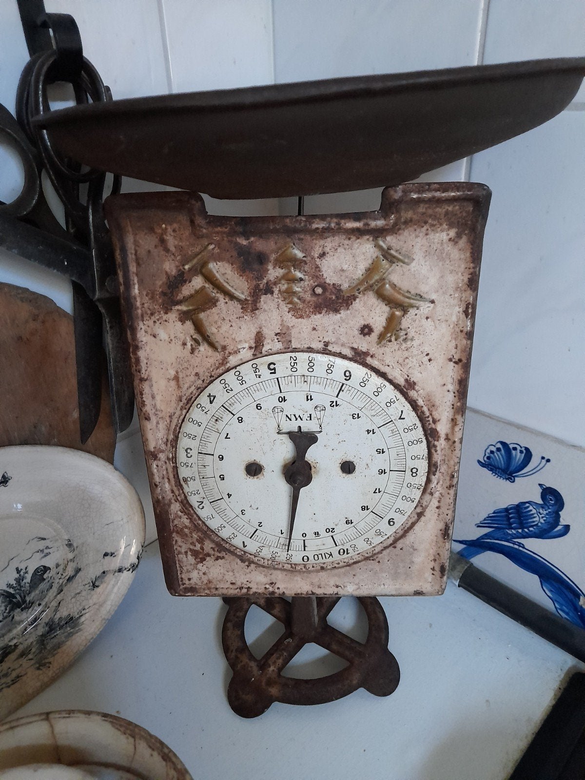 Antieke shabby keukenweegschaal weegschaal, Ophalen of Verzenden