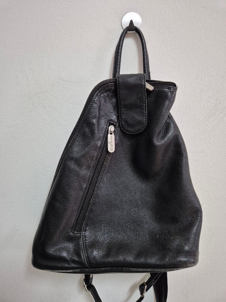 Tas61 - Zwarte leren Bear Design rugtas (1), Sieraden, Tassen en Uiterlijk, Tassen | Rugtassen, Ophalen of Verzenden, Gebruikt