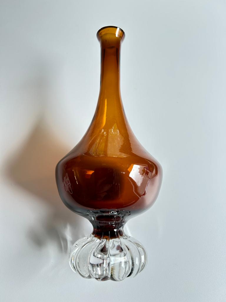Vintage Amber Glazen Vaas met blanke Voet, Ophalen of Verzenden