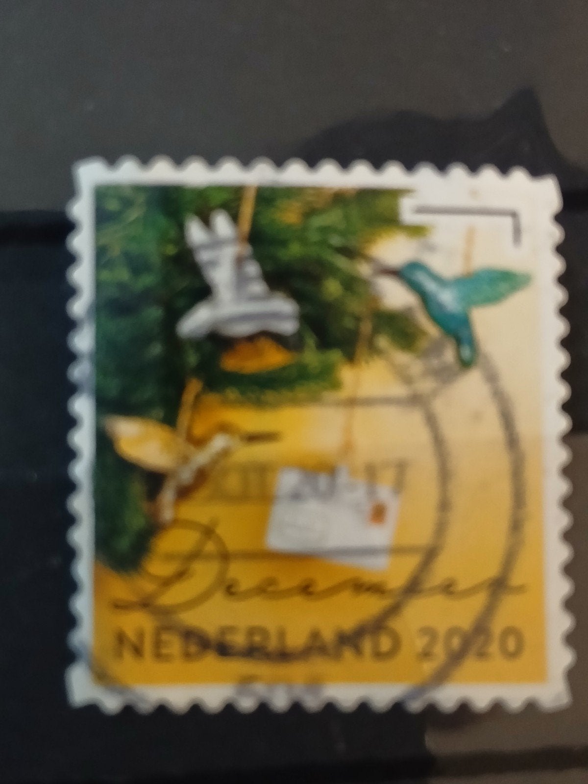 Nederland 2020 Kerstzegel met Kolibrie en Kerstboom, Ophalen of Verzenden, Na 1940, Gestempeld