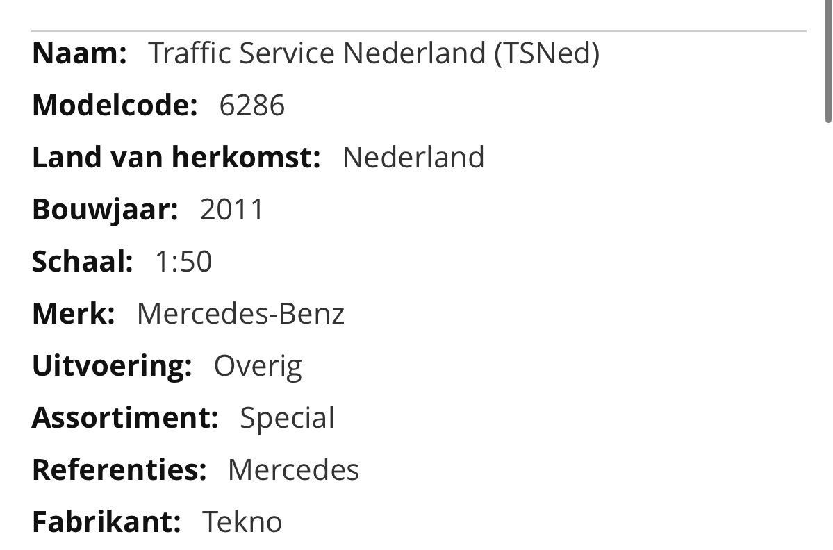 Gezoocht Tekno Mercedes-Benz TSNed Vrachtwagen 1:50, Hobby en Vrije tijd, Ophalen of Verzenden, Gebruikt, Bus of Vrachtwagen, Tekno
