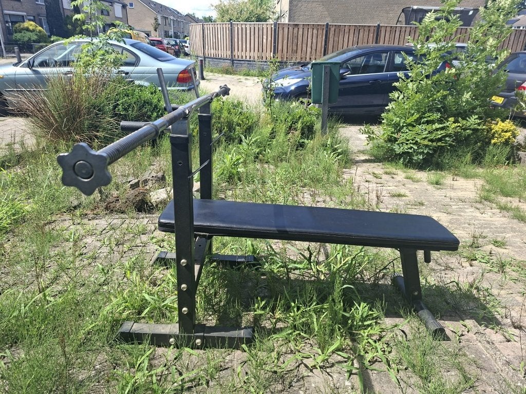 Benchpress / Opdrukbank + Stang, Sport en Fitness, Fitnessmaterialen, Ophalen, Gebruikt, Armen, Fitnessbank