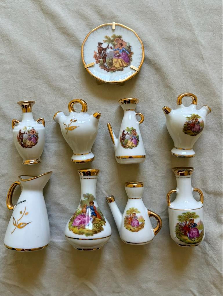 Limoges miniatuur porseleinen vazen en bordje, Antiek en Kunst, Antiek | Vazen, Ophalen of Verzenden